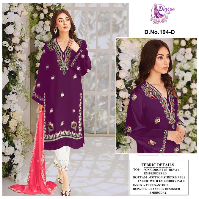 Dinsaa 194 A To D Readymade Pakistani Suit Catalog